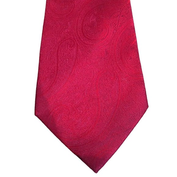 Adolfo 100% Silk Red On Red Paisley Mens Tie EUC - Picture 1 of 7